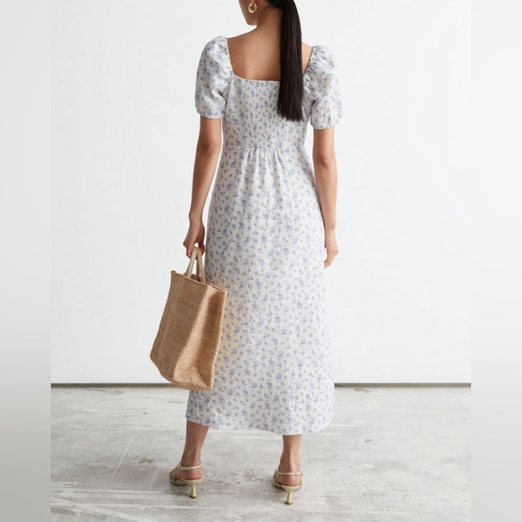 & Other Stories Puff Sleeve Linen Midi Dress – Size 4 - Picture 2 of 14